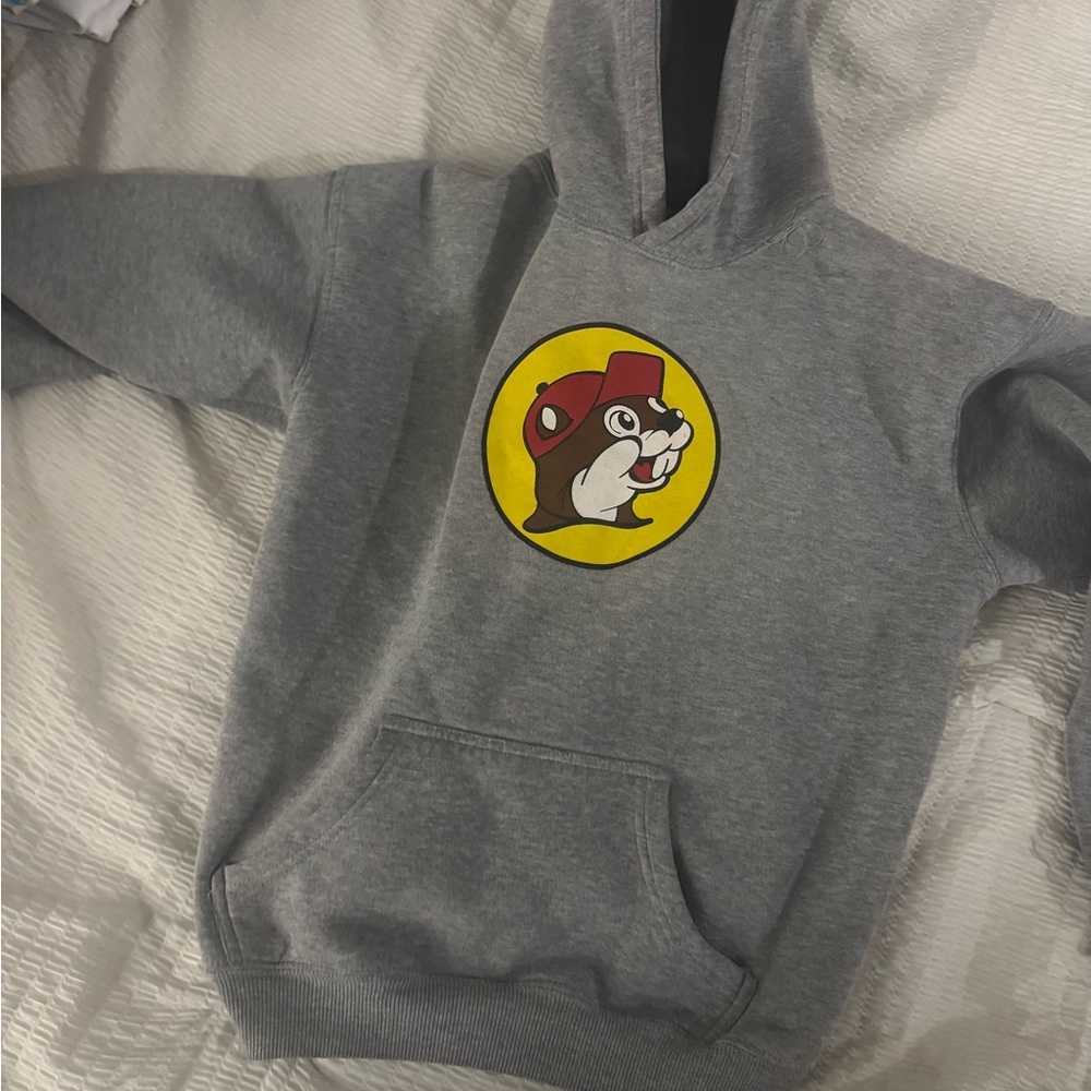 Gray Kids Hoodie with Cartoon Logo